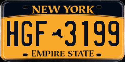 NY license plate HGF3199
