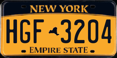 NY license plate HGF3204