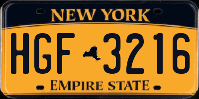 NY license plate HGF3216
