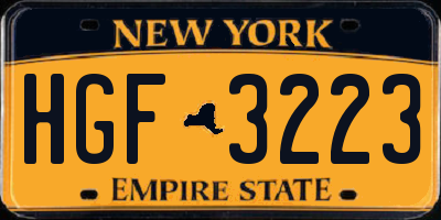 NY license plate HGF3223