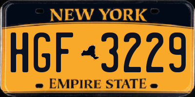 NY license plate HGF3229