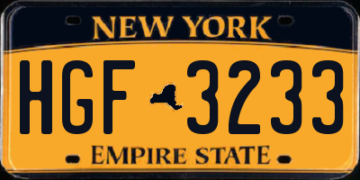 NY license plate HGF3233