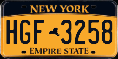 NY license plate HGF3258
