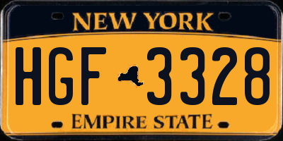 NY license plate HGF3328