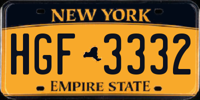 NY license plate HGF3332