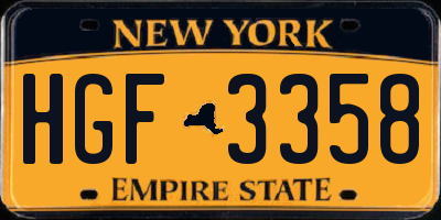 NY license plate HGF3358