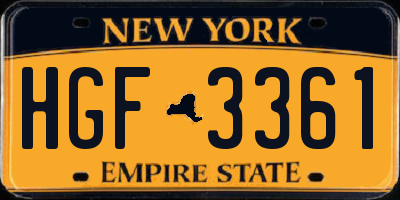 NY license plate HGF3361