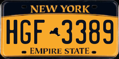 NY license plate HGF3389