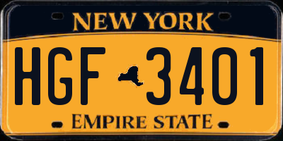 NY license plate HGF3401