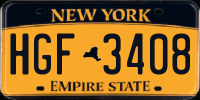 NY license plate HGF3408