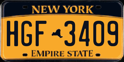 NY license plate HGF3409
