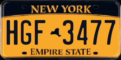 NY license plate HGF3477