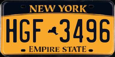 NY license plate HGF3496