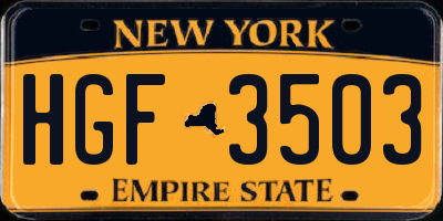 NY license plate HGF3503