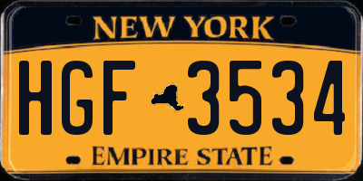 NY license plate HGF3534