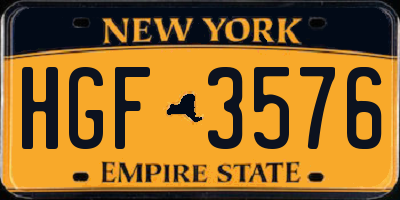 NY license plate HGF3576