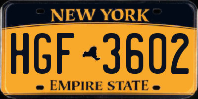 NY license plate HGF3602