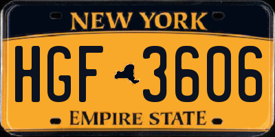 NY license plate HGF3606