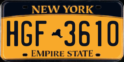 NY license plate HGF3610