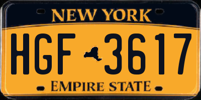 NY license plate HGF3617