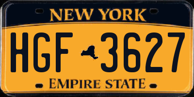 NY license plate HGF3627