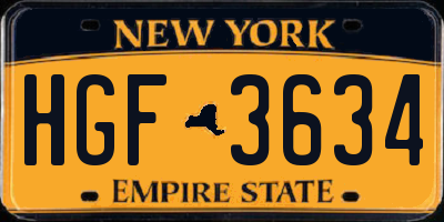 NY license plate HGF3634