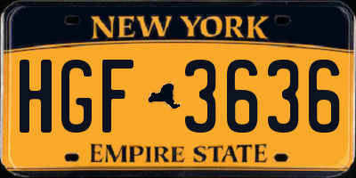 NY license plate HGF3636