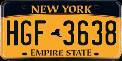 NY license plate HGF3638