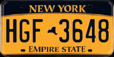 NY license plate HGF3648