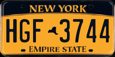 NY license plate HGF3744