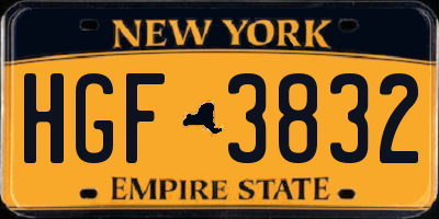 NY license plate HGF3832