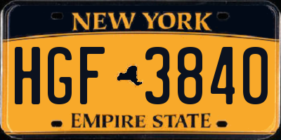NY license plate HGF3840