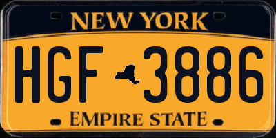 NY license plate HGF3886