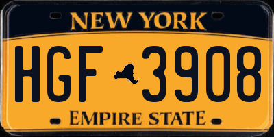 NY license plate HGF3908