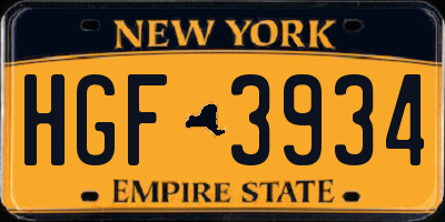 NY license plate HGF3934