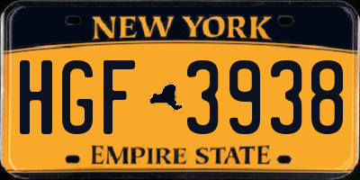 NY license plate HGF3938
