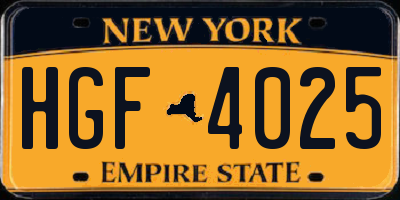 NY license plate HGF4025