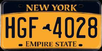 NY license plate HGF4028