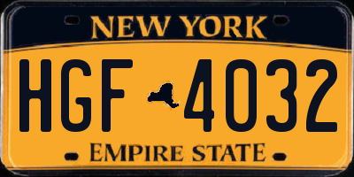 NY license plate HGF4032