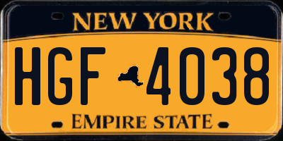 NY license plate HGF4038