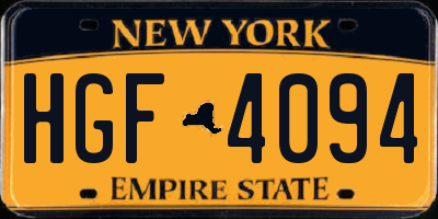 NY license plate HGF4094