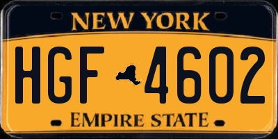 NY license plate HGF4602
