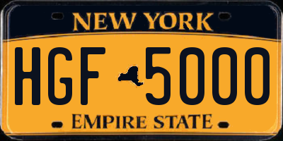 NY license plate HGF5000