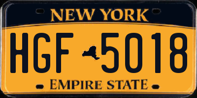 NY license plate HGF5018