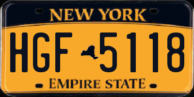 NY license plate HGF5118