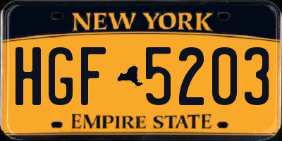 NY license plate HGF5203