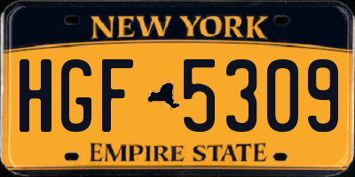 NY license plate HGF5309