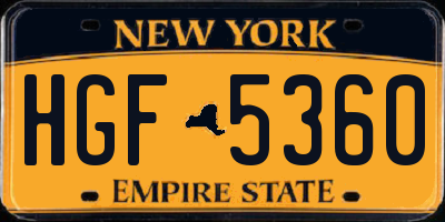 NY license plate HGF5360