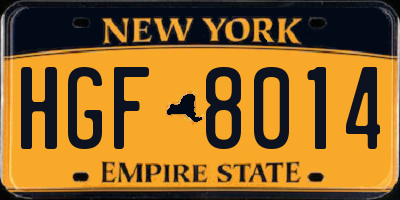 NY license plate HGF8014