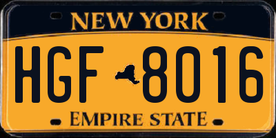 NY license plate HGF8016